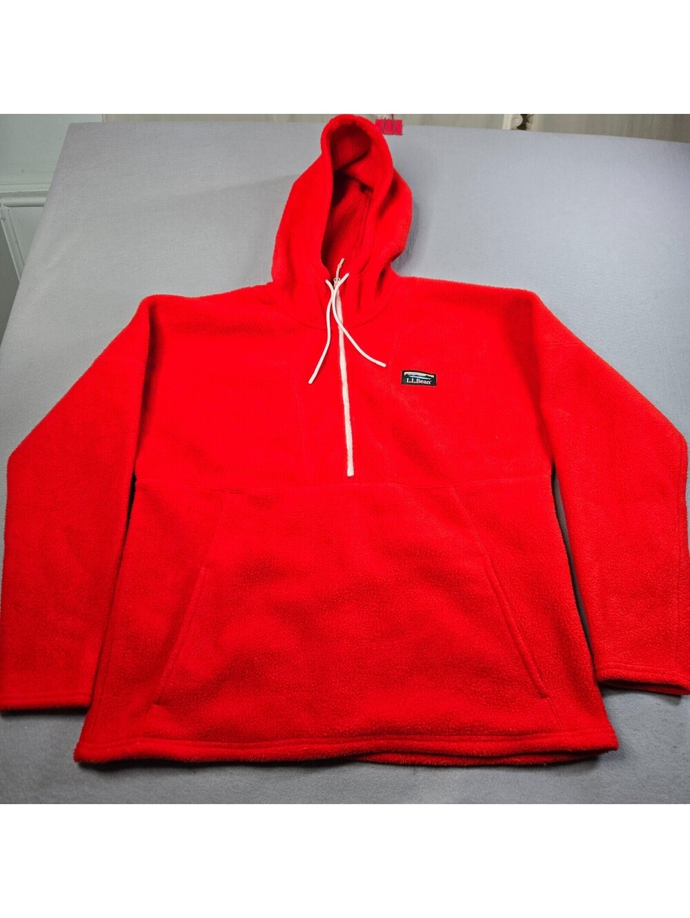 LL Bean Katahdin Fleece Half Zip Hoodie Mens L Red Hooded Trail Jacket Shrepa